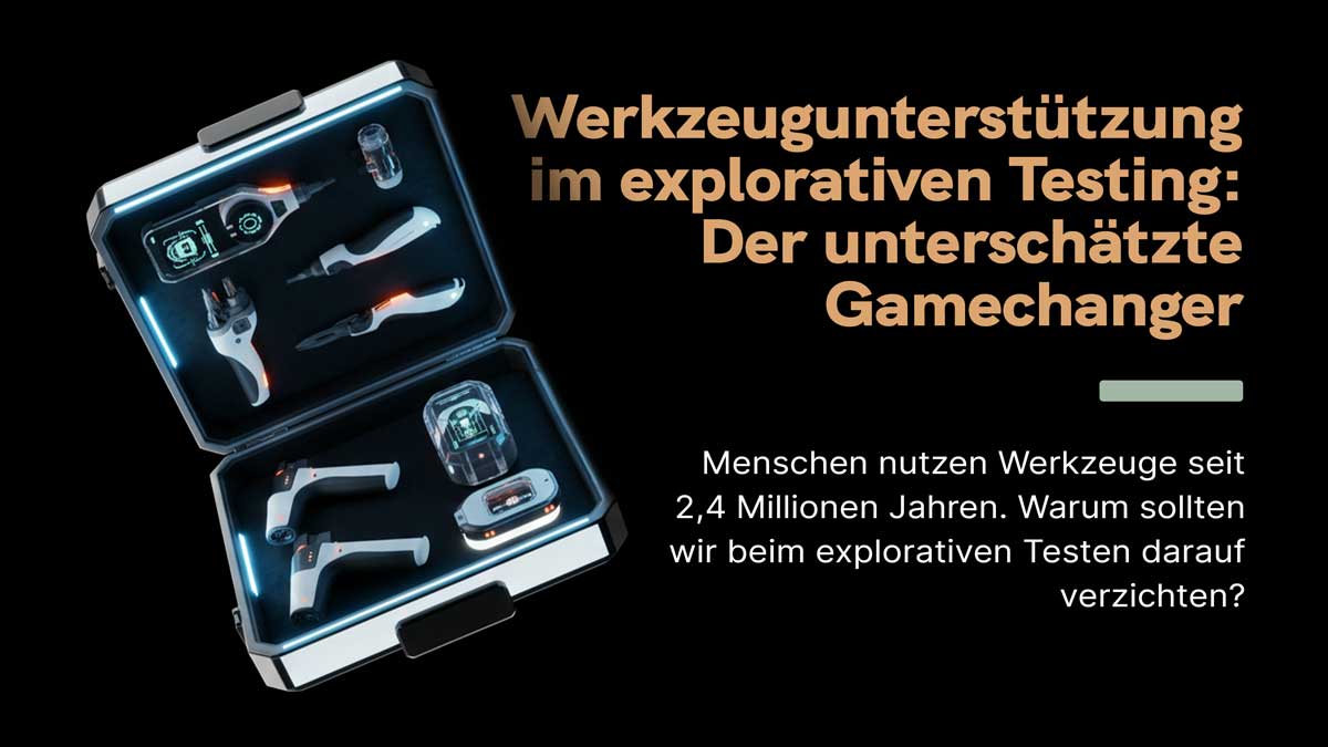 Das Bild zeigt eine geöffnete Werkzeugkiste mit futuristischen Werkzeugen, begleitet von dem Text 